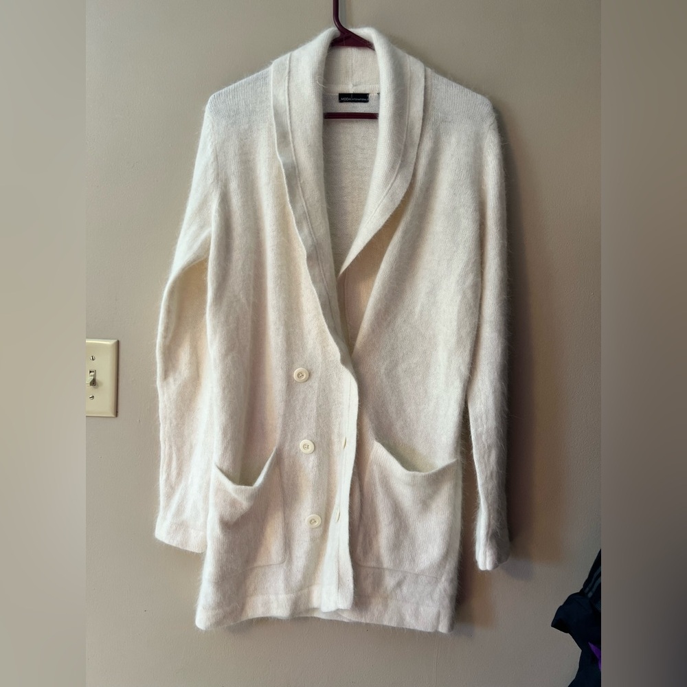 Vintage MODA international M angora rabbit hair double breasted grandpa cardigan